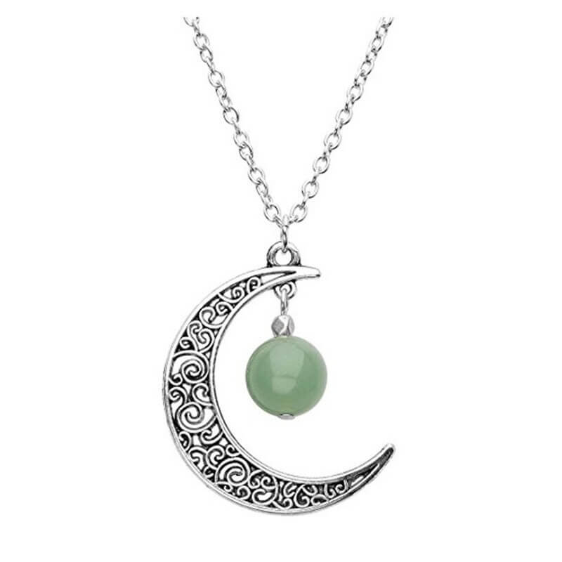 Pendentif Croissant de Lune et Pierre Naturelle avec Chaîne