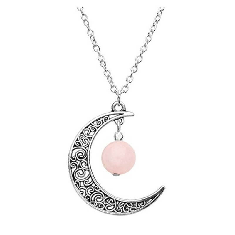 Pendentif Croissant de Lune et Pierre Naturelle avec Chaîne