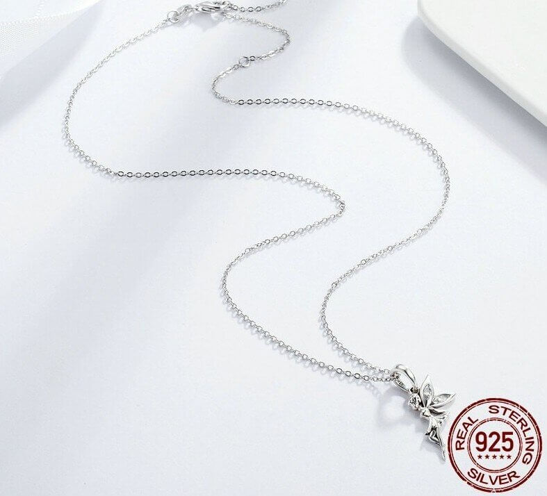 Pendentif Fée Argent Blanc et Oxyde de Zirconium avec Chaîne