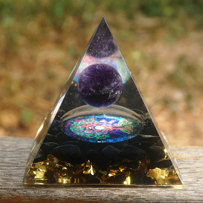 Pyramide Orgonite Améthyste et Obsidienne - Protection et Bien-Être