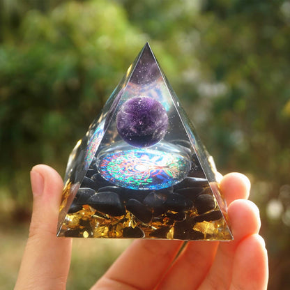 Pyramide Orgonite Améthyste et Obsidienne - Protection et Bien-Être