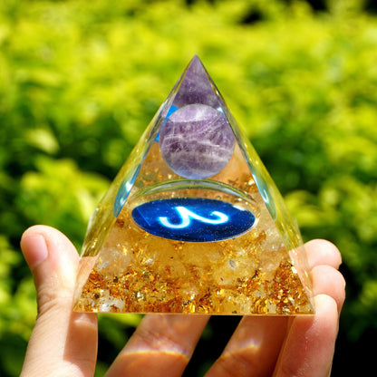 Pyramide Orgonite du Zodiaque Améthyste et Citrine -  Bélier