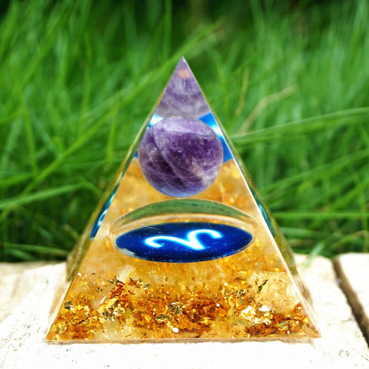 Pyramide Orgonite du Zodiaque Améthyste et Citrine -  Bélier