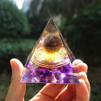 Pyramide Orgonite Quartz Fumé et Améthyste - Energie de l'univers