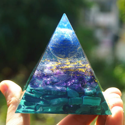 Pyramide Orgonite Malachite, Améthyste et Lapis Lazuli - Guérison