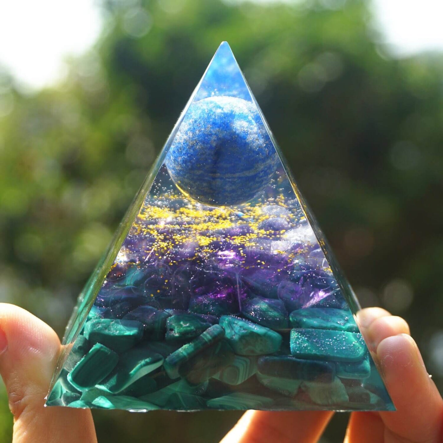 Pyramide Orgonite Malachite, Améthyste et Lapis Lazuli - Guérison