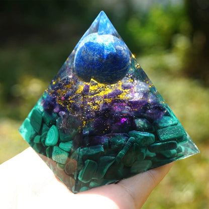 Pyramide Orgonite Malachite, Améthyste et Lapis Lazuli - Guérison