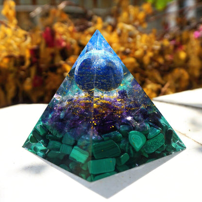 Pyramide Orgonite Malachite, Améthyste et Lapis Lazuli - Guérison