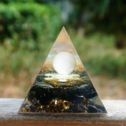 Pyramide Orgonite Quartz Rose et Obsidienne - Paix et Lumière