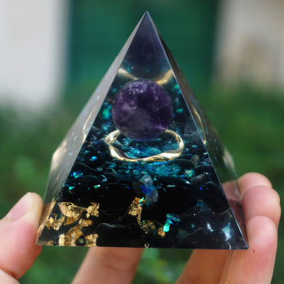 Pyramide Orgonite Améthyste, Obsidienne et Cristal de Roche - Puissance vibratoire