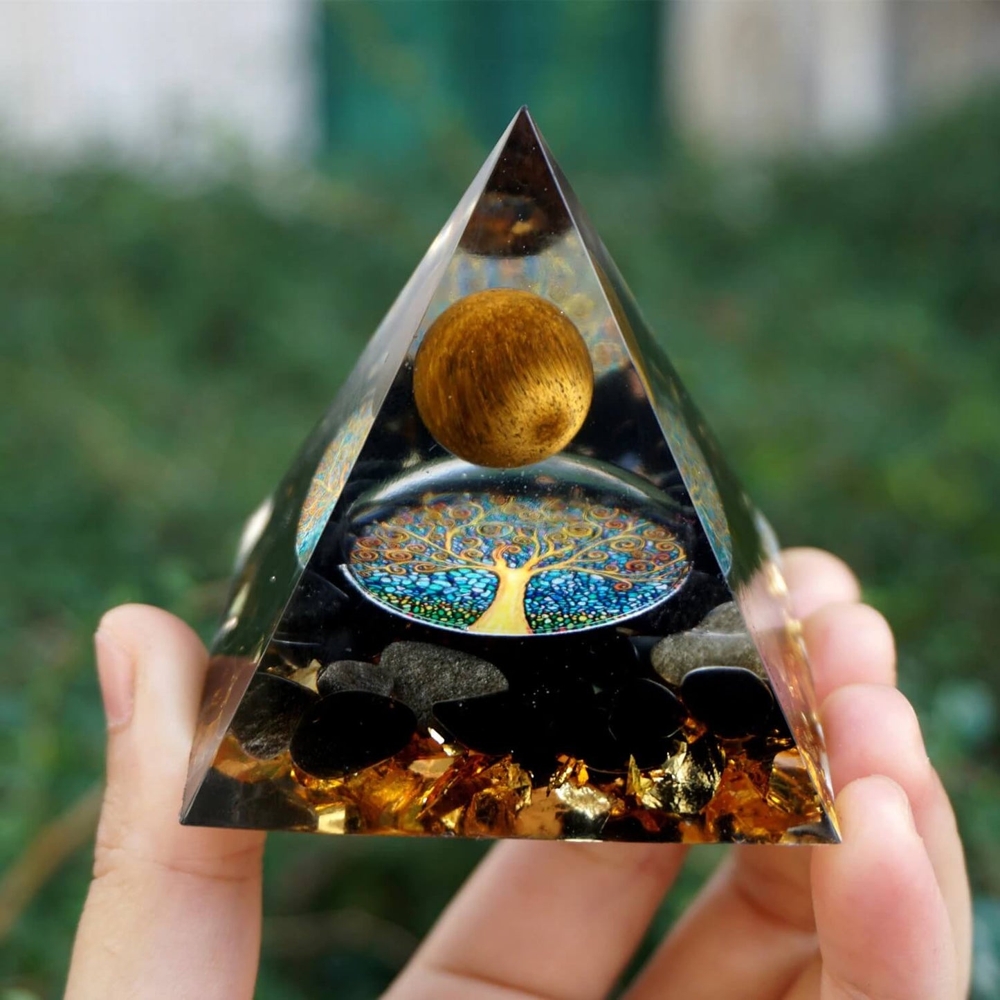 Pyramide Orgonite Obsidienne et Oeil de Tigre - Renaissance