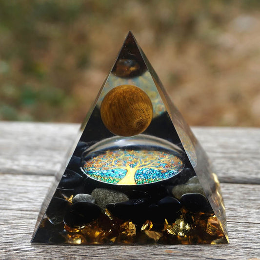 Pyramide Orgonite Obsidienne et Oeil de Tigre - Renaissance