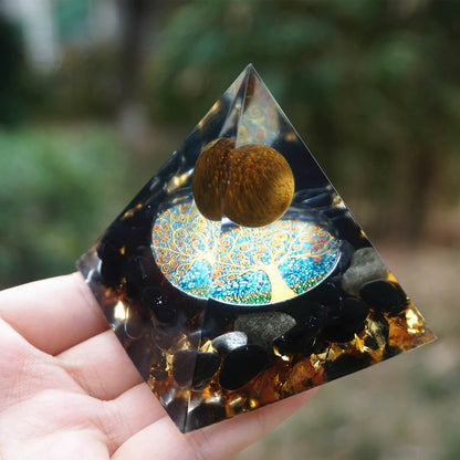 Pyramide Orgonite Obsidienne et Oeil de Tigre - Renaissance