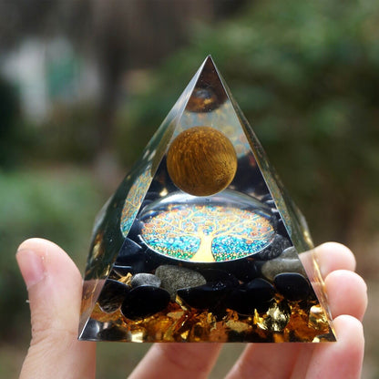 Pyramide Orgonite Obsidienne et Oeil de Tigre - Renaissance