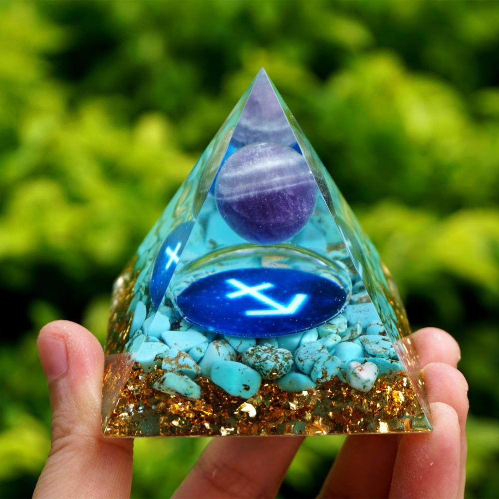 Pyramide Orgonite du Zodiaque Améthyste et Turquoise -  Sagittaire