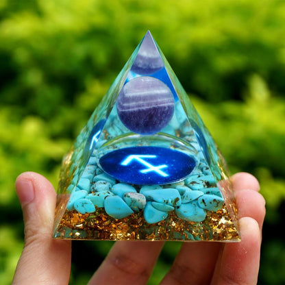 Pyramide Orgonite du Zodiaque Améthyste et Turquoise -  Sagittaire