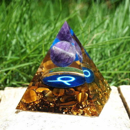 Pyramide Orgonite du Zodiaque Améthyste et Oeil de Tigre -  Taureau