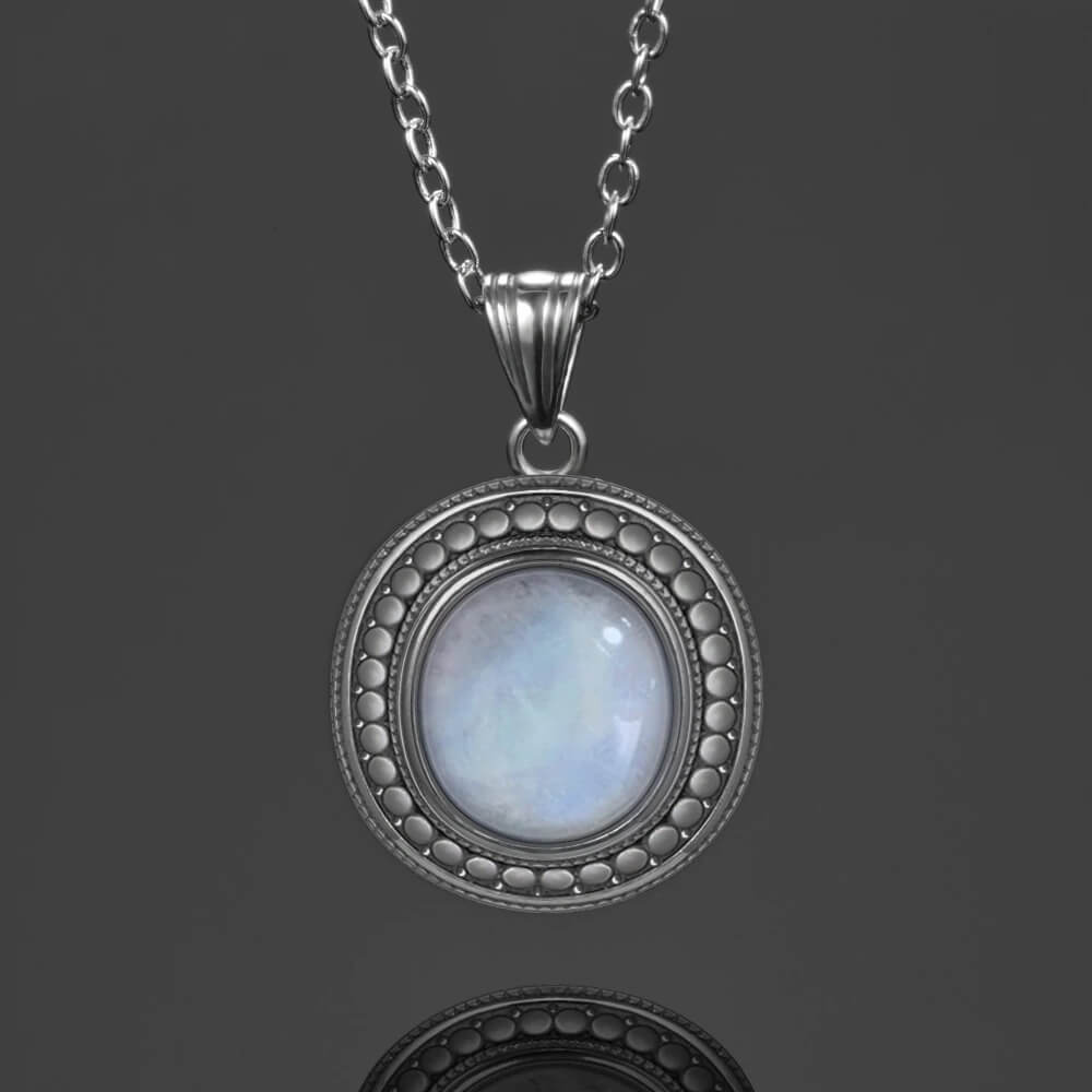 Pendentif Pierre de Lune avec Chaîne Argent Blanc