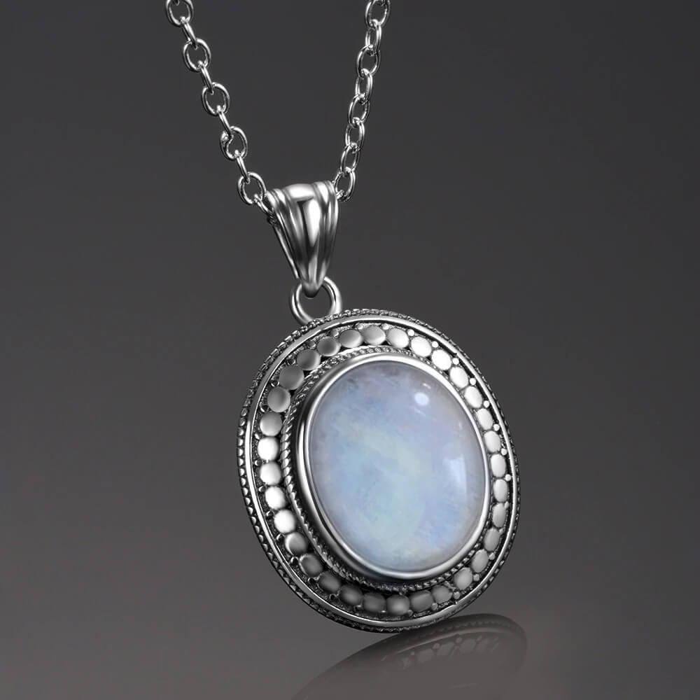 Pendentif Pierre de Lune avec Chaîne Argent Blanc