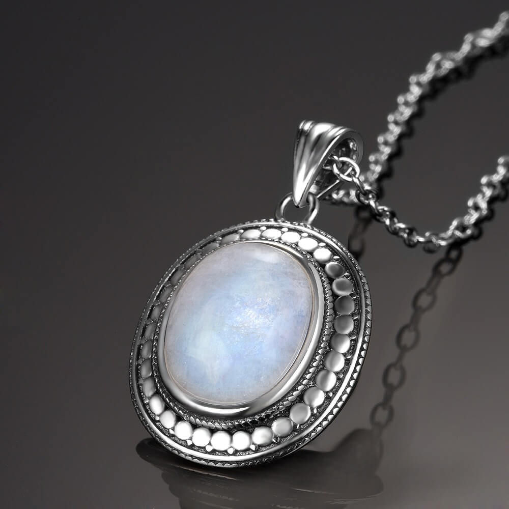 Pendentif Pierre de Lune avec Chaîne Argent Blanc